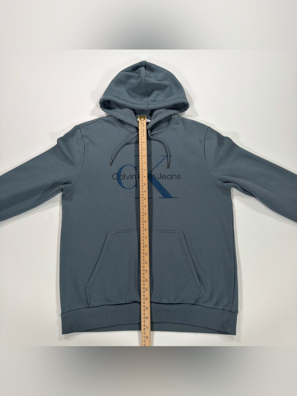 Calvin Klein Jeans Hoodie Mens M Blue Monogram Logo Fleece Pullover Sweatshirt - Picture 9 of 9